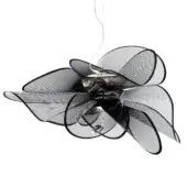Slamp La Belle Etoile suspension lamp, black perforated metal, unfolding flower shape with central lightbulb and silver wire.