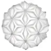 Slamp La Vie Mini ceiling lamp, white translucent plastic, circular floral design with overlapping petals and silver-toned screws.