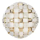 Slamp Mida suspension lamp, white diamond modules, gold accents, spherical shape, glossy finish, interlocking grid pattern, diffused lighting.
