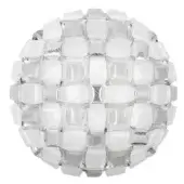 Slamp Mida suspension lamp, white platinum, spherical shape with translucent honeycomb cells and brushed reflective finish in studio lighting.
