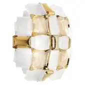 Slamp Mida wall lamp, gold and white, features a circular arrangement of translucent, textured panels with polished gold metal framing.