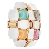 Slamp Mida wall lamp, white and multicolor, features a modular geometric design with glossy, translucent teal, gray, gold, and pink panels.