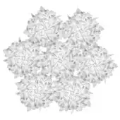 Gray foliage pattern against white backdrop, overlapping curved elements create depth, detail from Slamp Veli suspension lighting fixture.