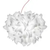 Slamp Veli Suspension Large Foliage pendant light, translucent white layered petals, radial symmetry, red cord, matte finish.