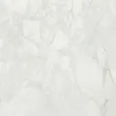 White Arabescato marble texture with dense, irregular off-white veining and polished sheen, displaying natural stone variations.