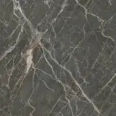Dark gray marble texture, “cv ombra di caravaggio” by Sovet Italia, features white and reddish-brown veining in a polished, web-like pattern.