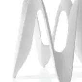 Modern stool, white Cristalplant, curved interwoven structure with oval openings and minimalist design against a white backdrop.
