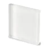 Lacquered glass panel, milky white, rectangular shape with matte finish and diffused light, studio shot on white background.