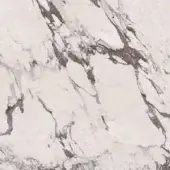 Porcelain stoneware tile with white base, dark gray and black marble-like veining, smooth polished texture, neutral color palette, studio lighting.