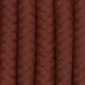 Synthetic rope samples in reddish-brown, tightly woven with a ribbed texture and matte finish, arranged in a vertical, dense composition.