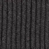 Dark gray synthetic rope with a vertical ribbed texture, displaying a dense, uniform weave and matte finish, cylindrical form.