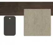 Walnut wood grain and beige textured fabric palette for Talenti Icon Allure sectional, featuring a dark brown tag.