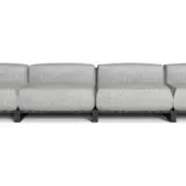 Talenti Casilda sectional sofa, light gray fabric, modular design with dark gray metal frame and wooden armrests, studio shot.