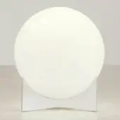 Terzani Oscar lamp, white opaque sphere, chrome metal stand, minimalist design, diffused glow, studio lighting, neutral gray background.