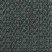 Charcoal and teal tweed fabric sample with a geometric block pattern, dense weave, matte finish, and grid-like structure; tonelli design f314.