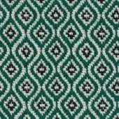Emerald green geometric fabric with diamond and floral motifs, dense weave, subtle sheen, symmetrical grid pattern, Varaschin Gemma D173 Smeraldo.