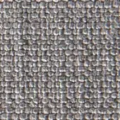 Gray woven textile fabric sample with irregular nubby texture, displaying silver and charcoal shades; product label visible.