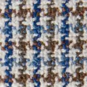 Glen plaid fabric sample, off-white and blue, dense woven texture with brown threads, verzelloni collection fabric (special).