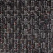 Woven fabric texture, charcoal gray and copper-brown, irregular grid pattern with a basket weave and subtle sheen, textile sample verzelloni indo 17022.