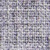 Heathered gray-lavender woven fabric texture, dense irregular weave with nubby surface, interspersed with sporadic yellow threads, Norah 15025.