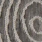 Woven gray fabric texture displays a repeating curved pattern with off-white tonal contrast, featuring visible “verzelloni” fabric identification.