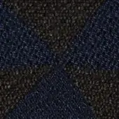 Woven tartan fabric with navy blue and golden-brown intersecting diagonal lines, dense wool blend texture, subtle sheen, diamond blocks.