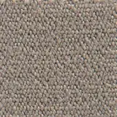 Dylan 19040 fabric sample, heathered gray-brown looped pile, uniform texture with rounded nubby loops, matte finish from Vezzelloni collection.