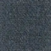 Looped fabric texture, cool gray with heathered effect, short pile with scattered dark blue fibers, durable wool blend material.