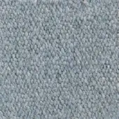 Woven fabric texture, muted gray-blue with beige & deeper blue flecks, densely looped & nubby surface, labeled “Dylan 19048” – “Vezzelloni fabric (super)”.