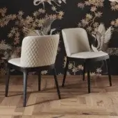 Distinguished Cattelan Italia Magda Couture chair with light beige textile and diamond-quilted backrest in dark matte wood finish