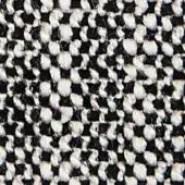 Woven checkerboard fabric with black and off-white yarns, featuring a thick, nubby, irregular texture and looped construction.