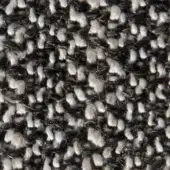 Woven tweed-like fabric texture, black and off-white speckled pattern, dense raised weave with yarn knots, Klimt 14055 Vezzelloni collection.