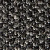 Dark charcoal gray tweed fabric texture with variegated weave, matte finish, and visible red “klimt 14057” textile code woven within.