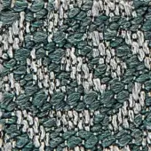 Teal and off-white woven fabric texture displays looped and straight yarn, creating a dense, nubby pattern with subtle color variations.