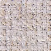 Beige woven fabric texture displays a nubby, open basketweave pattern with heathered tones and a three-dimensional looped yarn construction.