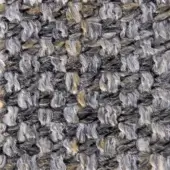 Woven fabric texture, gray and gold tones, irregular looped pattern; orson 16013 verzelloni collection sample detail.