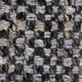 Tweed-like fabric texture, charcoal gray and beige heathered weave, irregular nubby yarns, durable upholstery material, Vezzelloni collection.