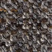 Charcoal gray woven fabric texture with heathered beige strands, featuring a nubby, open-pile loop construction and subtle sheen.