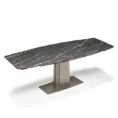 Exceptional Cattelan Italia Duffy Keramik table with glossy Sahara Noir Marmi ceramic and graphite embossed steel base