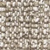Woven tweed fabric texture, off-white and brown shades, irregular nubby yarns, loose weave, horizontal warp lines, verzelloni Zambesi 17011.