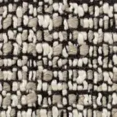 Woven fabric texture, off-white, dark brown, beige yarns, irregular geometric pattern, substantial nubby weave, verzelloni zambesi 17012 label.