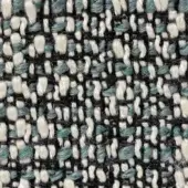 Woven fabric texture, off-white, black, teal-blue, irregular speckled pattern, thick and thin yarns, verzelloni zambesi 17013 label.
