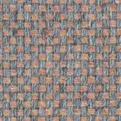 Woven fabric texture displays a grid pattern in muted gray-blue and terracotta orange, with a dense, nubby weave suggesting wool or a similar natural fiber.