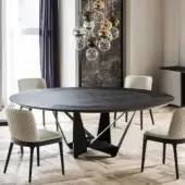Distinguished Cattelan Italia Skorpio Ker-Wood round table with Canaletto walnut and charcoal Marmi ceramic tabletop in matte finish