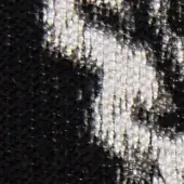 Black woven fabric texture with integrated text reading “verzelloni > fabric > deva 20014”, displaying a mottled, raised surface.