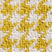 Floral embroidered fabric, beige woven ground with golden-yellow blooms in a repeating grid pattern, textured and tactile appearance.