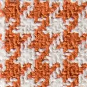 Woven fabric texture, muted orange-rust and off-white checkerboard pattern, chunky knit with visible loops, grid structure, “gwen” & “15053” markings.