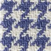 Houndstooth fabric texture in navy blue and off-white, densely woven with a nubby surface and irregular tweed-like construction, labeled Gwen 15057.