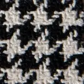 Houndstooth fabric texture with black and off-white yarns in a repeating grid pattern; thick, nubby weave, identified as “Gwen 15058”.