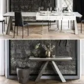Exceptional Cattelan Italia Convivium extendable console crafted with titanium embossed steel and grey London Fenix laminated wood with textured finish